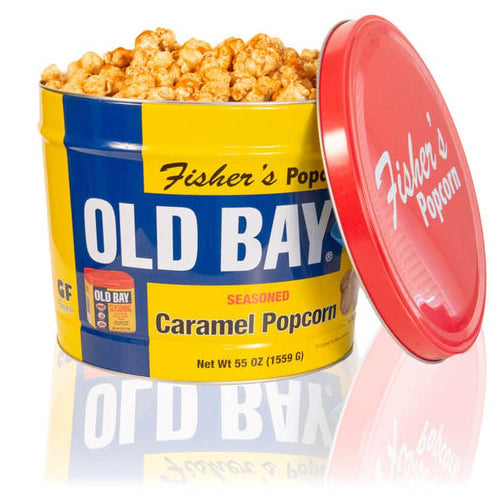 Fisher’s Popcorn Old Bay Seasoned Caramel Popcorn Tin