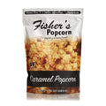 A 10 oz (283 g) Large Bag of Fisher's Popcorn Caramel Popcorn features caramel-coated popcorn. The gluten-free, handmade snack is made with just 5 simple ingredients, as noted on the packaging.