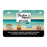 Loopz Gift Cards offers the Fisher’s Popcorn Gift Card (Digital)—redeemable for delicious popcorn tubs and boxes. Shop online at www.fishers-popcorn.com and enjoy the taste of the beach from home!.